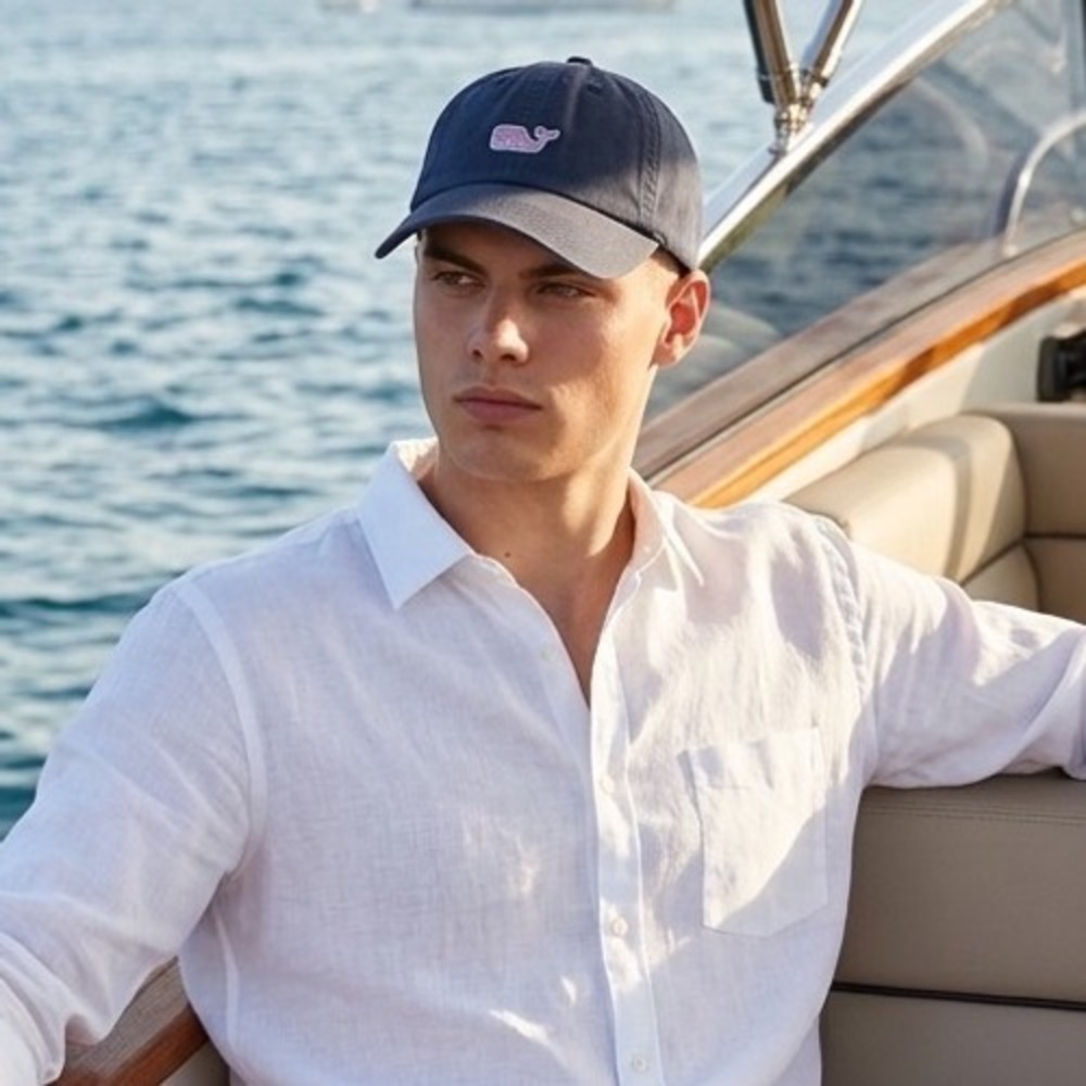 Vineyard Vines Mens Navy Blue Whale Logo Embroidered Adjustable Baseball Cap Hat